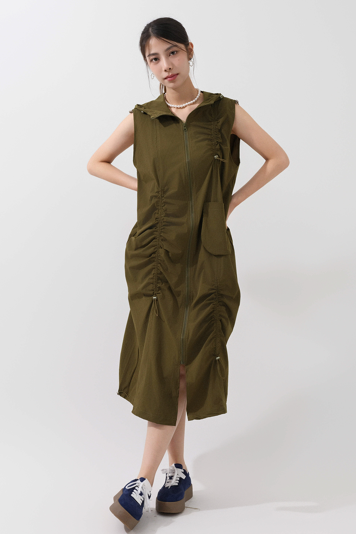 不規則橡筋繩有帽連身裙 (*現貨款式）