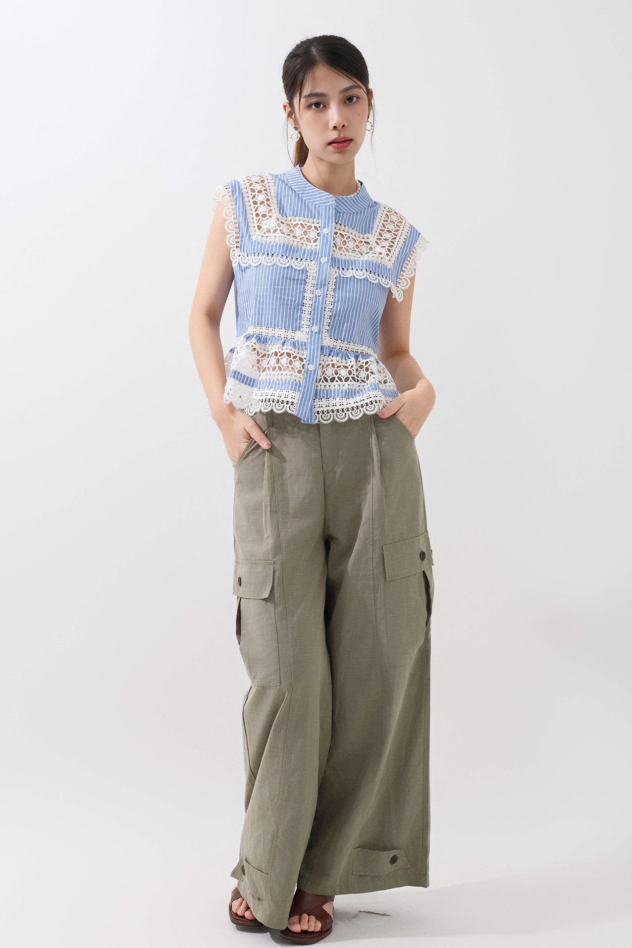 麻棉軍裝闊褲 (*現貨款式）