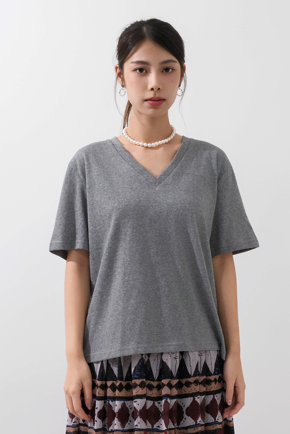 簡約棉針織V領tee (現貨款式）