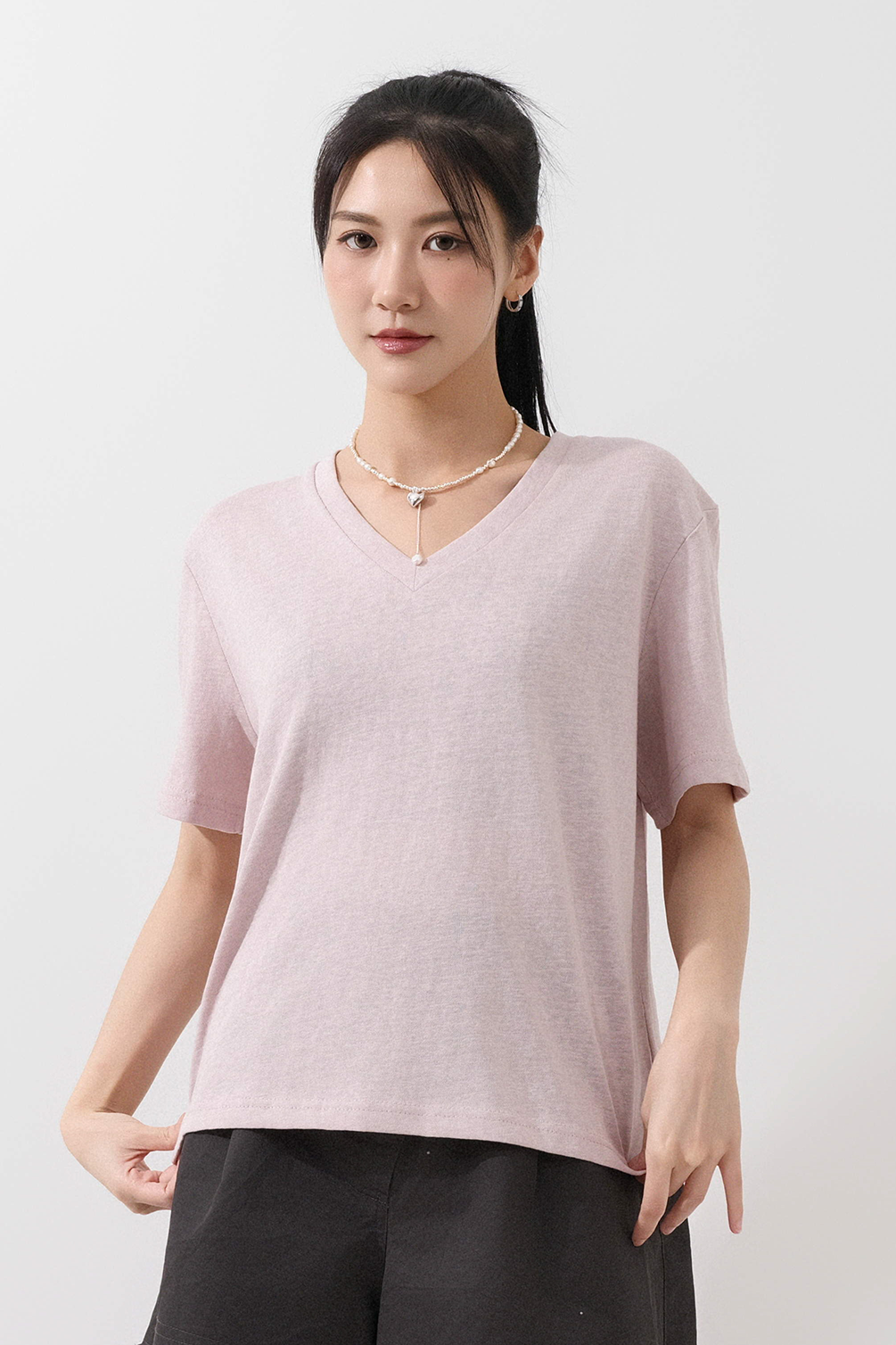 簡約棉針織V領tee (現貨款式）