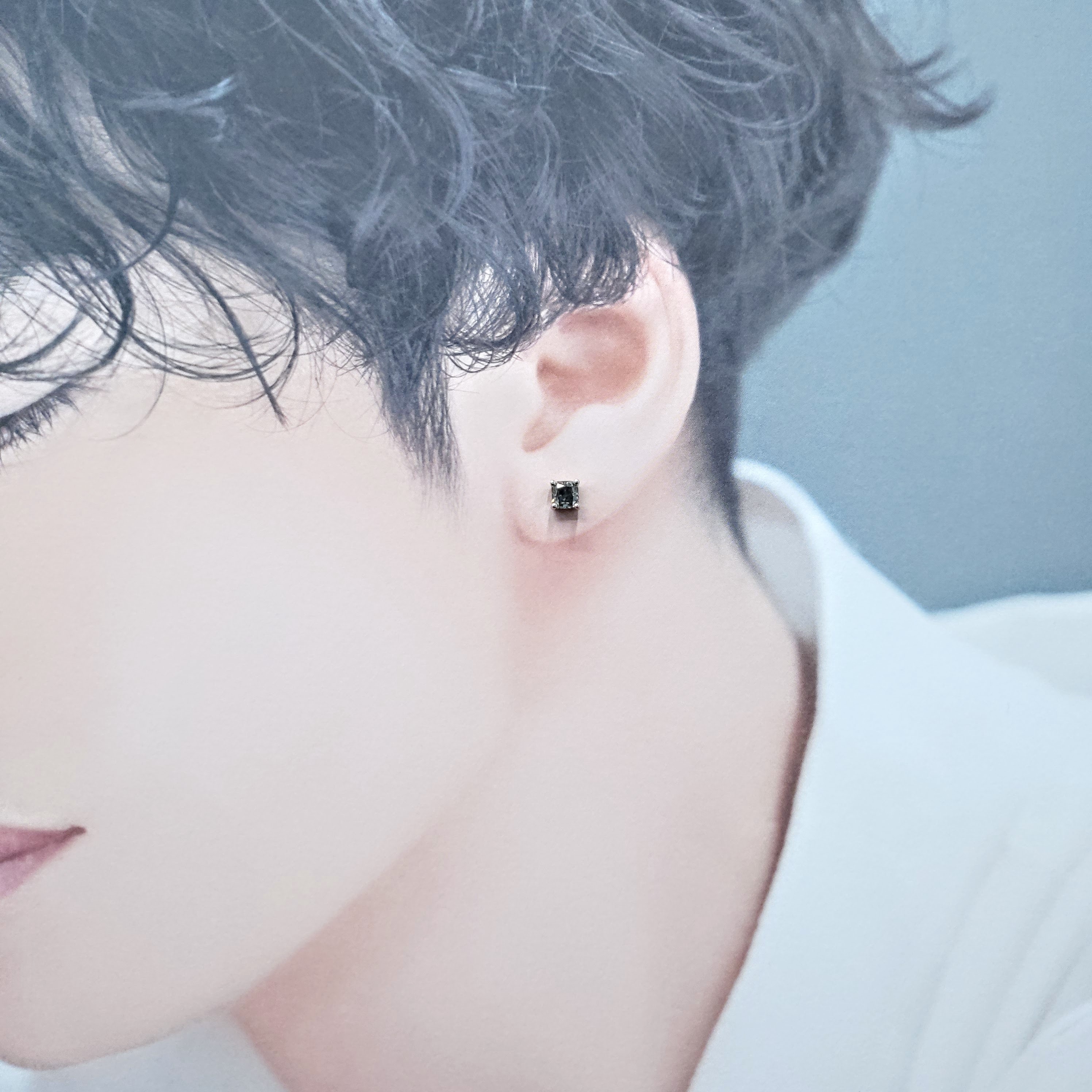 全新18K白金【主石63份方形綠灰鑽】單耳環