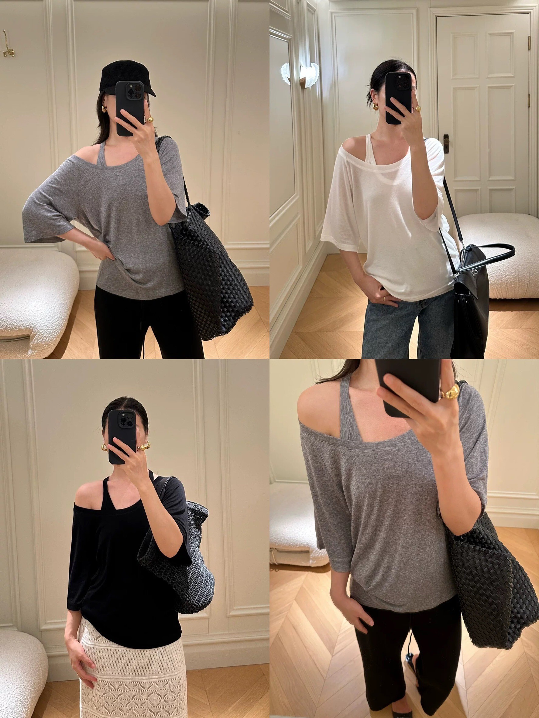 慵懶感單邊露肩上衣+背心SET-S-M / 3色 (Elegant & Love)