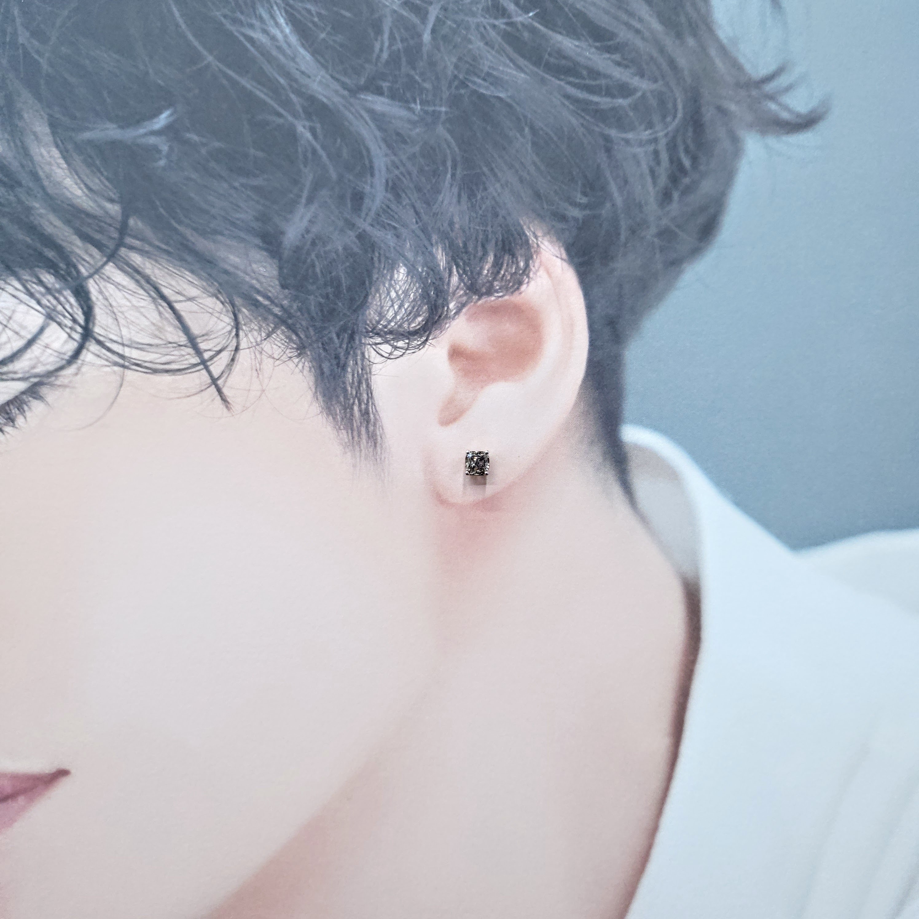 18K White Gold 0.72ct Fancy Champagne Cushion Cut Diamond Single Earring