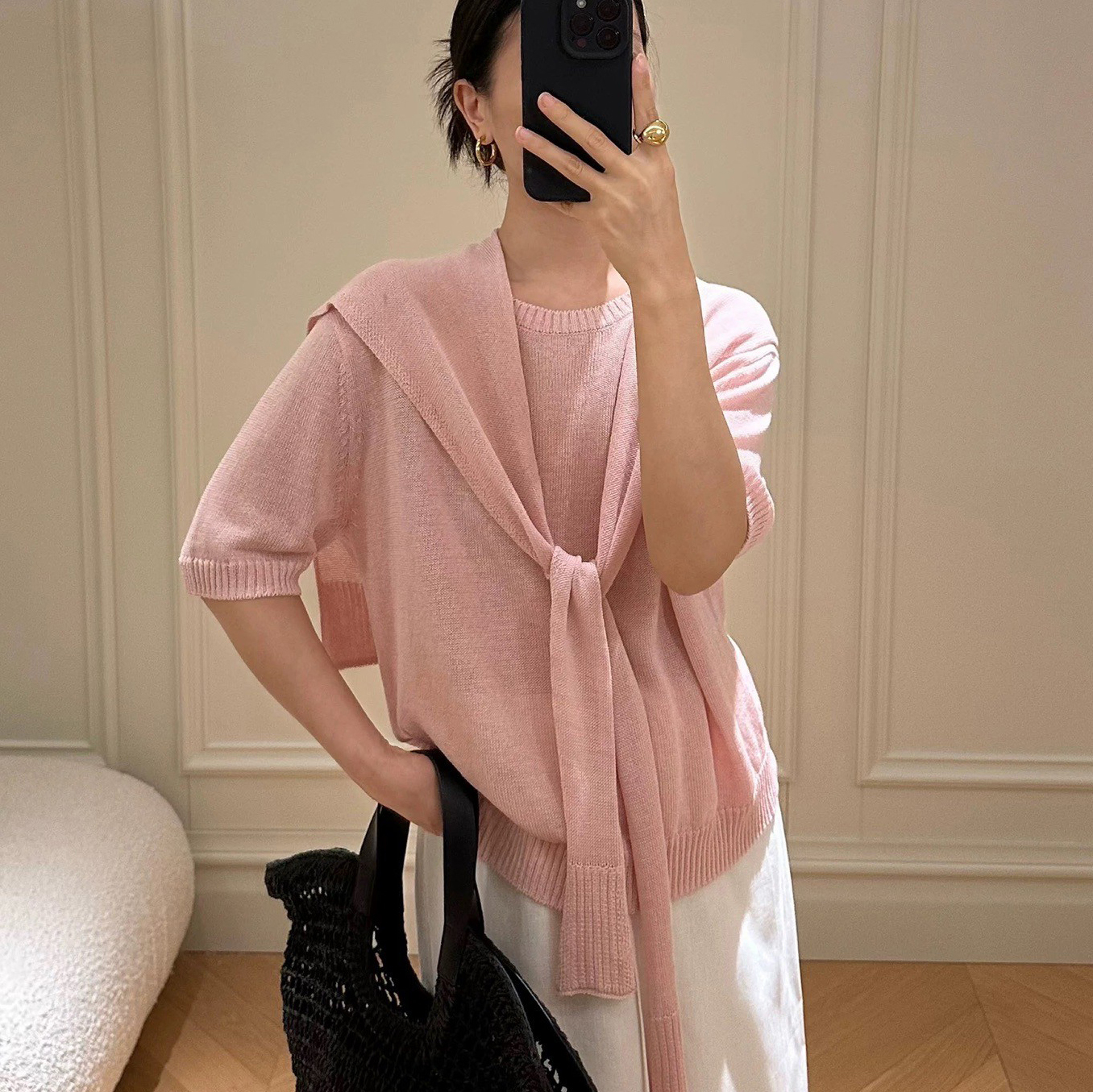 糖果色系圓領針織上衣+披肩SET-S-M / 3色 (Elegant & Love)