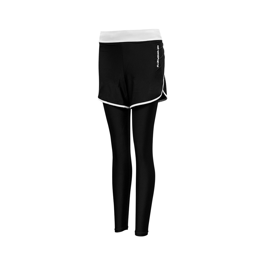 女士游泳防曬長褲外罩沙灘短褲 - 黑/白