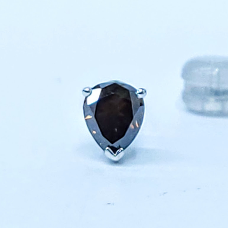 18K White Gold 0.43ct Fancy Brown Pear Shaped Diamond Single Earrings