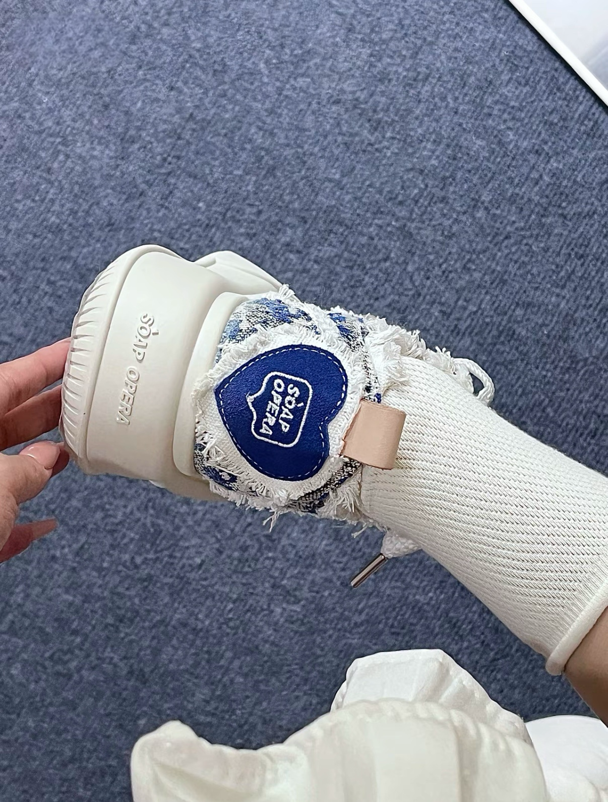 SOAP OPERA 解構開口笑大頭鞋 泡泡鞋 牛仔星空 小香風 藍色 厚底 寬鞋帶 不修邊 別針 笑臉 帆布鞋 大頭鞋/預購