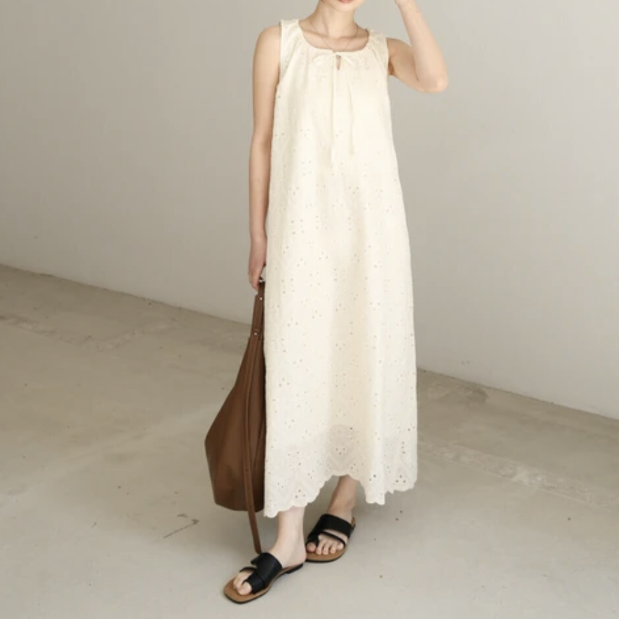 （預訂款）夏日優雅推薦刺繍棉質連身裙（3色入）【日本直送】