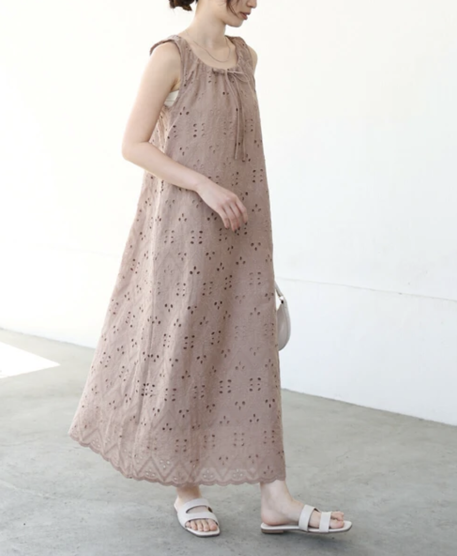 （預訂款）夏日優雅推薦刺繍棉質連身裙（3色入）【日本直送】