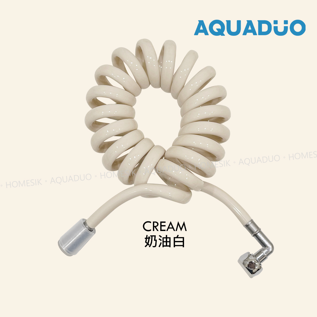 AQUADUO - 彈簧式防纏結沐浴花灑水喉 水管 (3米)-奶油白 SP-3M-CRM
