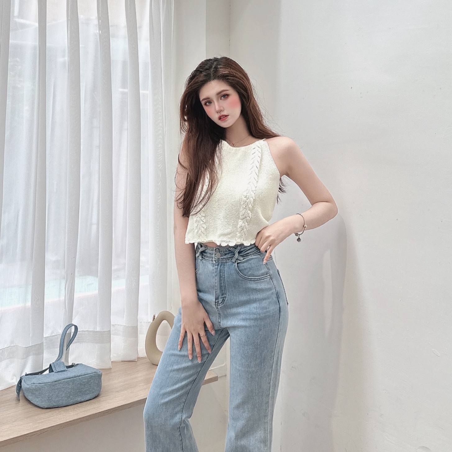 麻花後簍空針織背心/三色