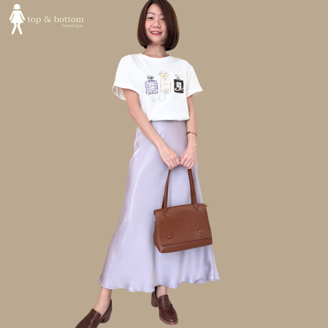 ELASTIC WAISTED SATIN MIDI SKIRT