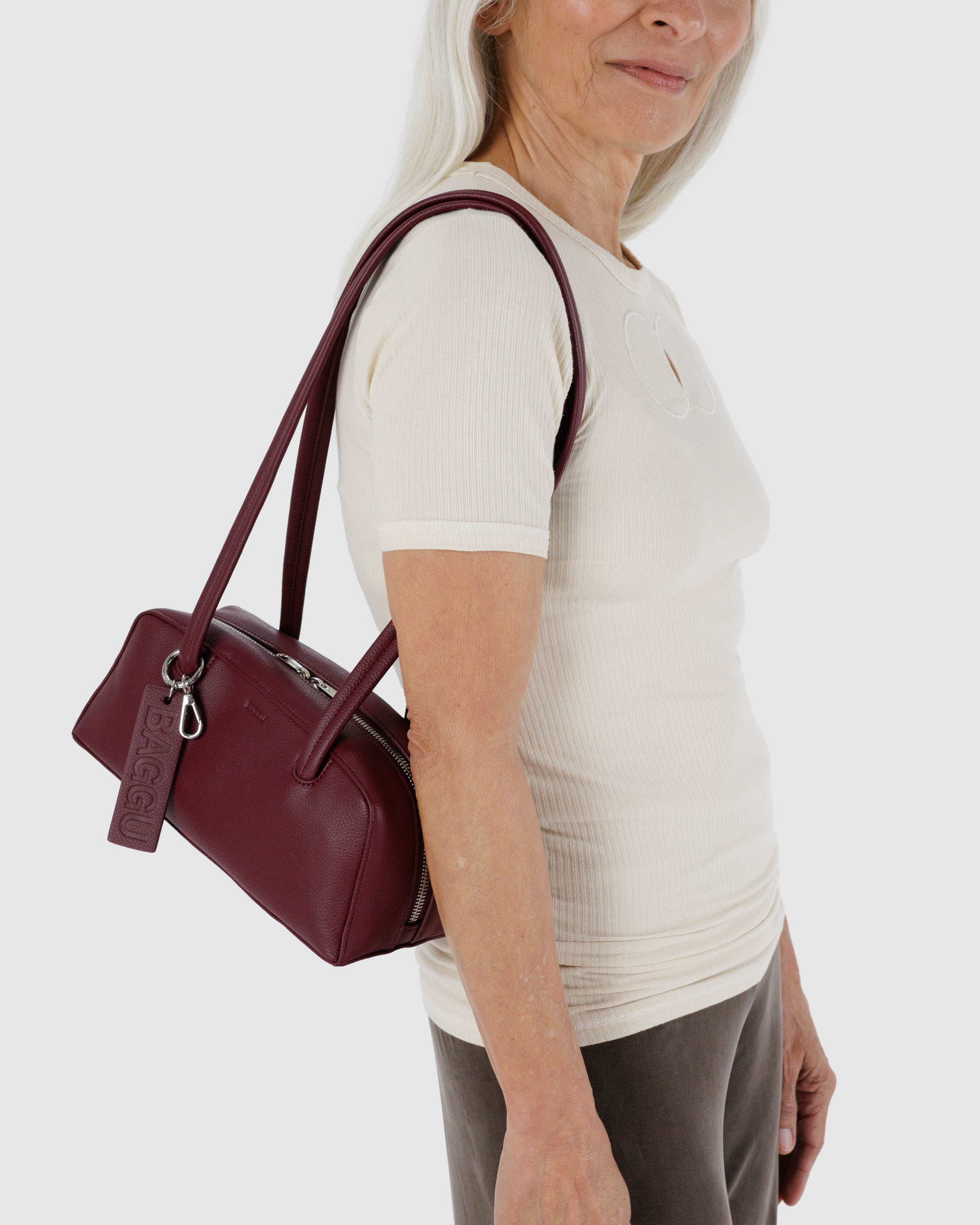 Small Recycled Leather Bowler Bag - Mahogany｜BAGGU