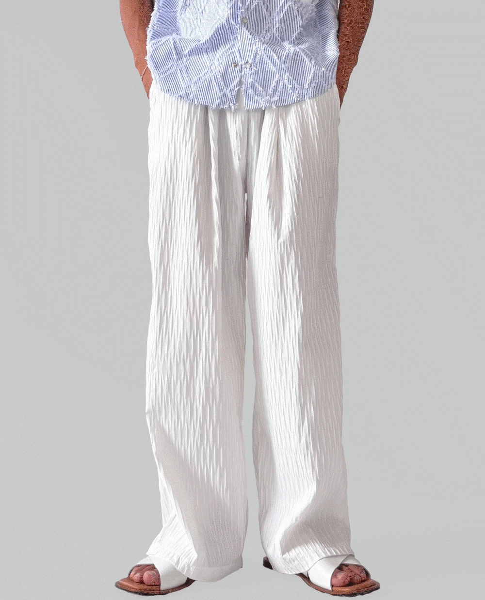 魯諾夏季褶皺紋理休閒褲