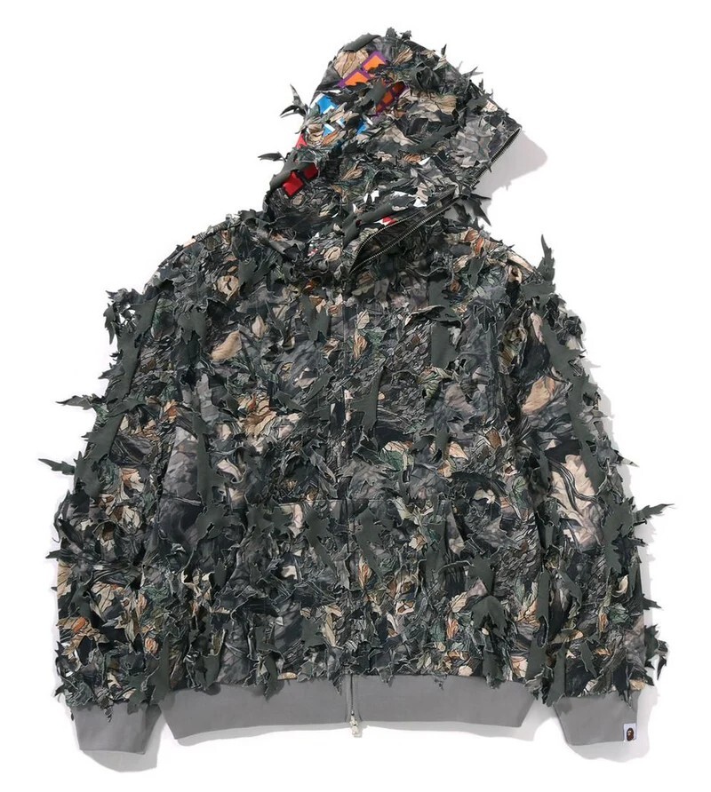 -(B4c04)-A BATHING APE TREE EDGE CAMO LASER CUT CROPPED SHARK FULL ZIP HOODIE 吉利服 鯊魚外套 樹邊迷彩-1L80115313