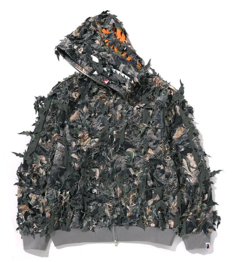 -(B4c04)-A BATHING APE TREE EDGE CAMO LASER CUT CROPPED SHARK FULL ZIP HOODIE 吉利服 鯊魚外套 樹邊迷彩-1L80115313