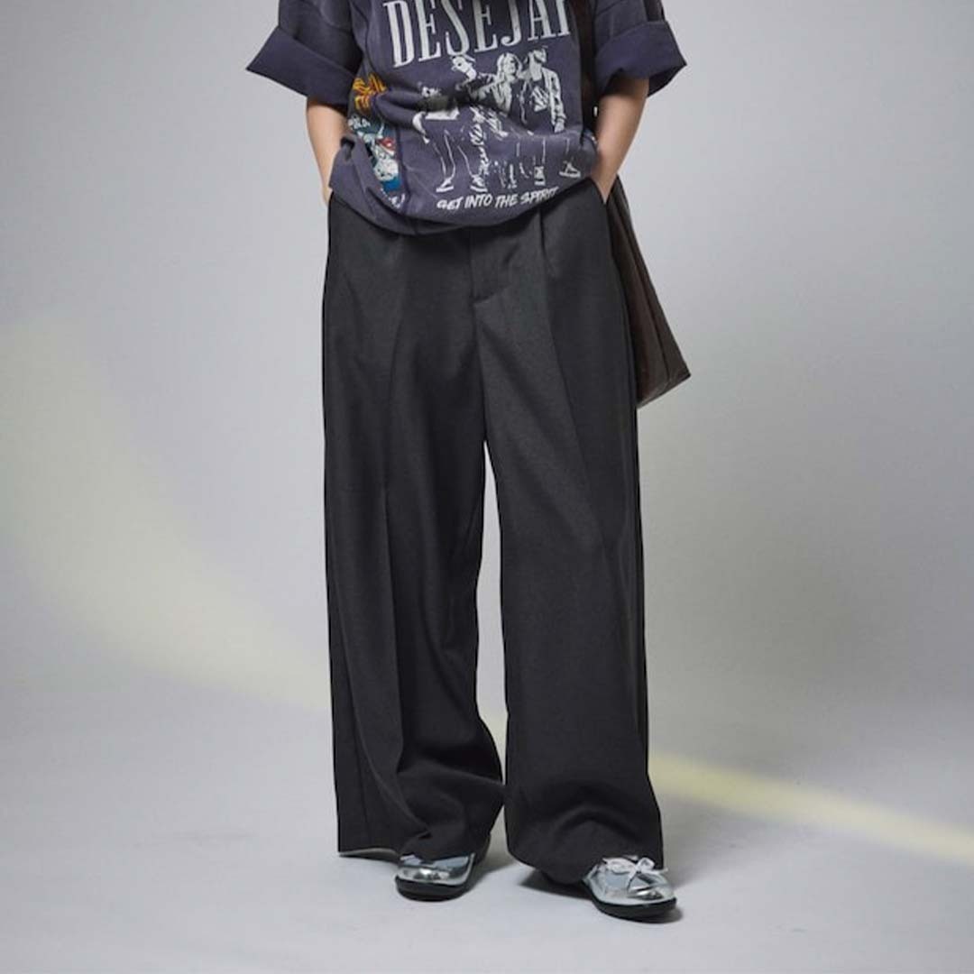 2025SS FREAK'S STORE MR HEARTS WIDE STRAIGHT 1TUCK SLACKS 寬版 直筒 打折 工作褲 長褲 現貨 1243280400015