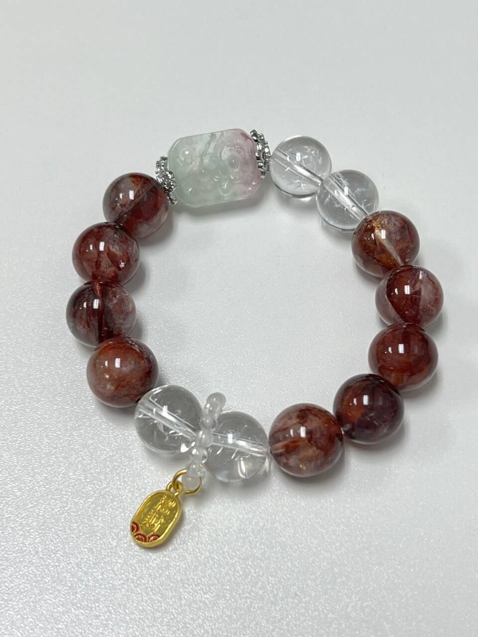 [S] GEMZ & CO ZBA FIRE QUARTZ/CLEAR QUARTZ/FLUORITE WITH SILVER ACC BLT, Y328 (Y328)