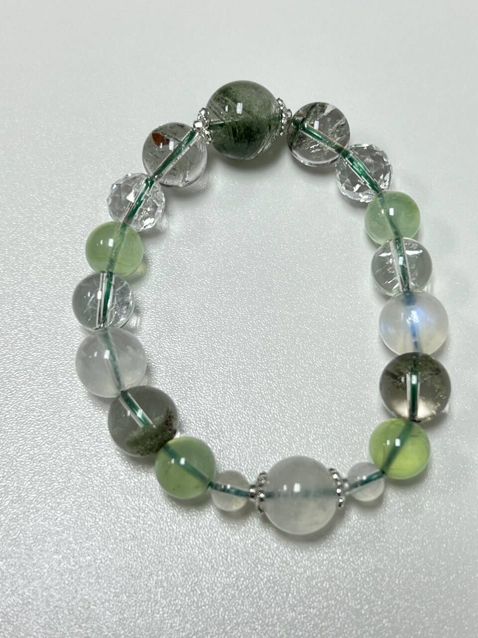 [S] GEMZ & CO ZBA GREEN PHANTOM/MOONSTONE/CLEAR QUARTZ WITH 925 SILVER ACC BLT, Y370 (Y370)