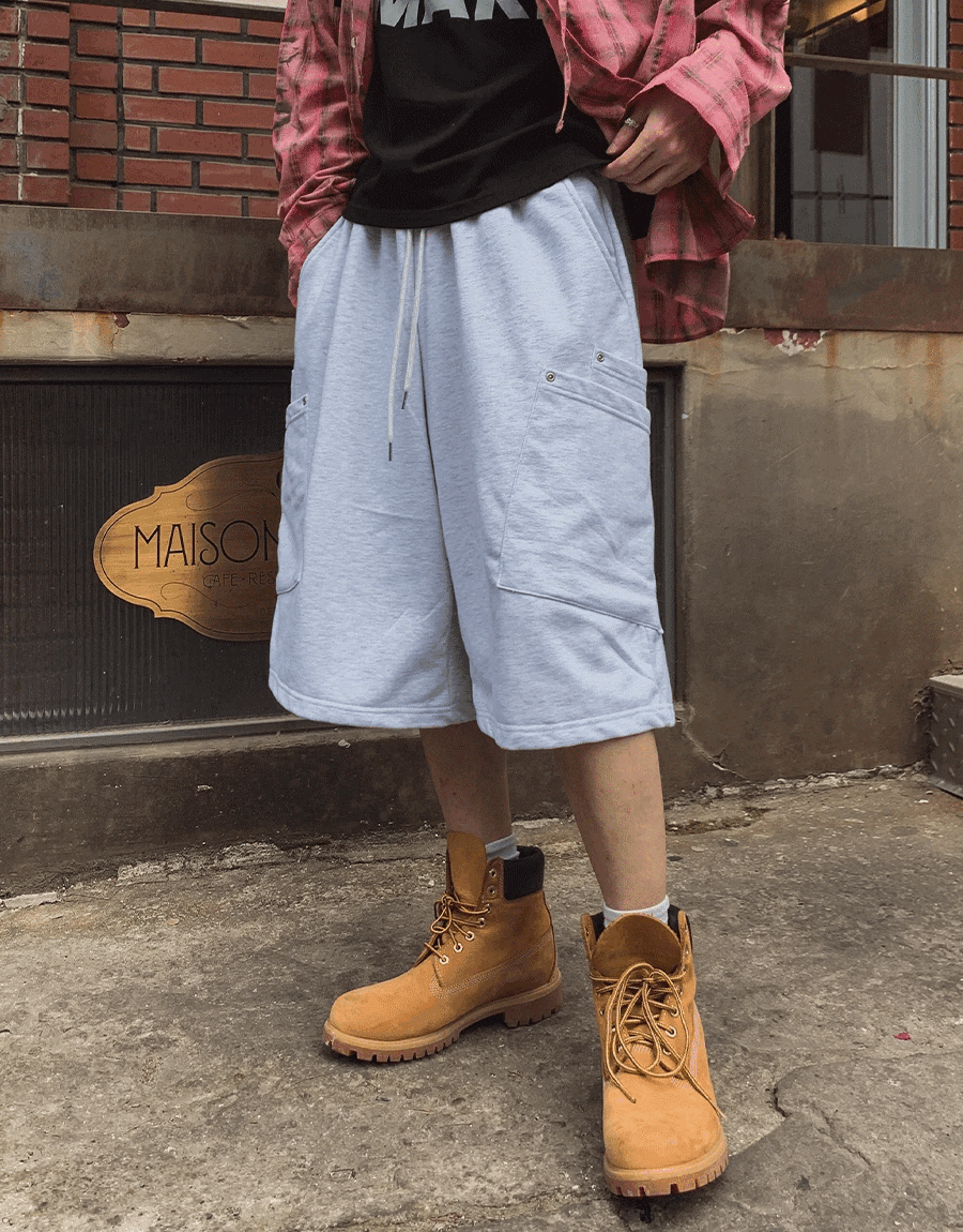 雙口袋斜紋布料棉質百慕達短褲