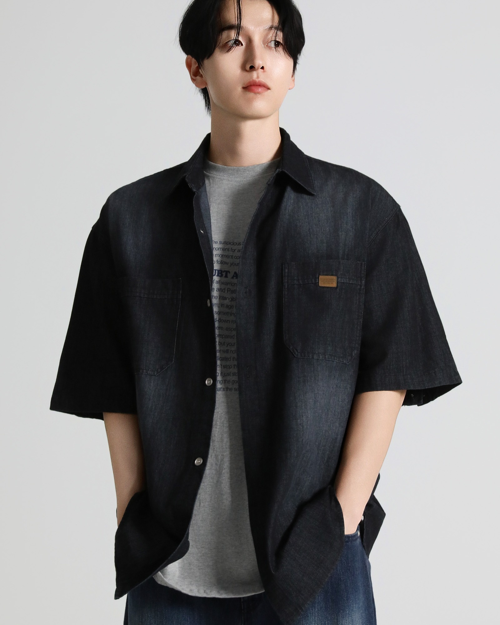 補丁水洗牛仔襯衫