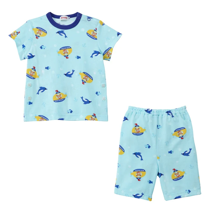 海豚平紋針織紗布睡衣組-天藍