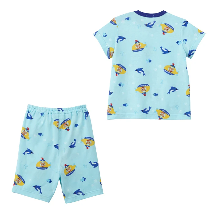 海豚平紋針織紗布睡衣組-天藍