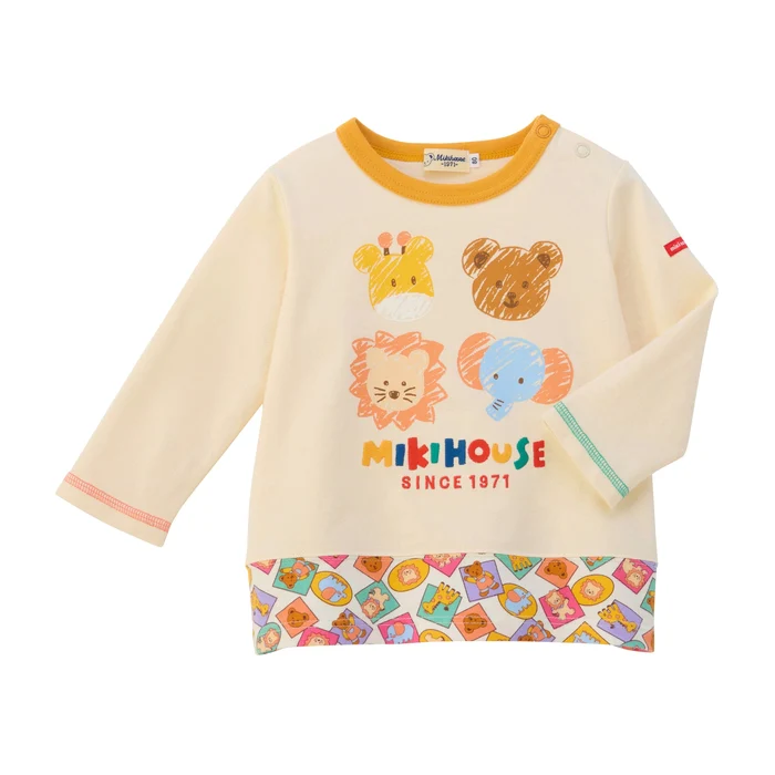 手繪動物印花長袖T恤-象牙