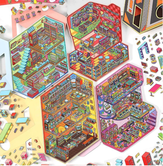 优惠清货 3D立体微缩场景贴纸 二折2.5d 今日营业中系列  245-248