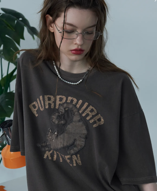 CPGN STUDIO / 小貓補丁圖案短袖T恤 / 棕色 /  JUL25