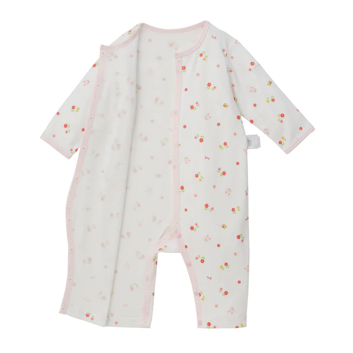 雙層針織紗布棉排釦長袖連身衣-兔子