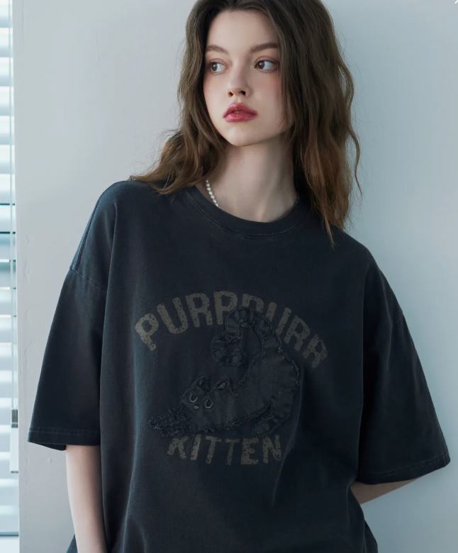 CPGN STUDIO / 小貓補丁圖案短袖T恤 / 煙燻黑 /  JUL25