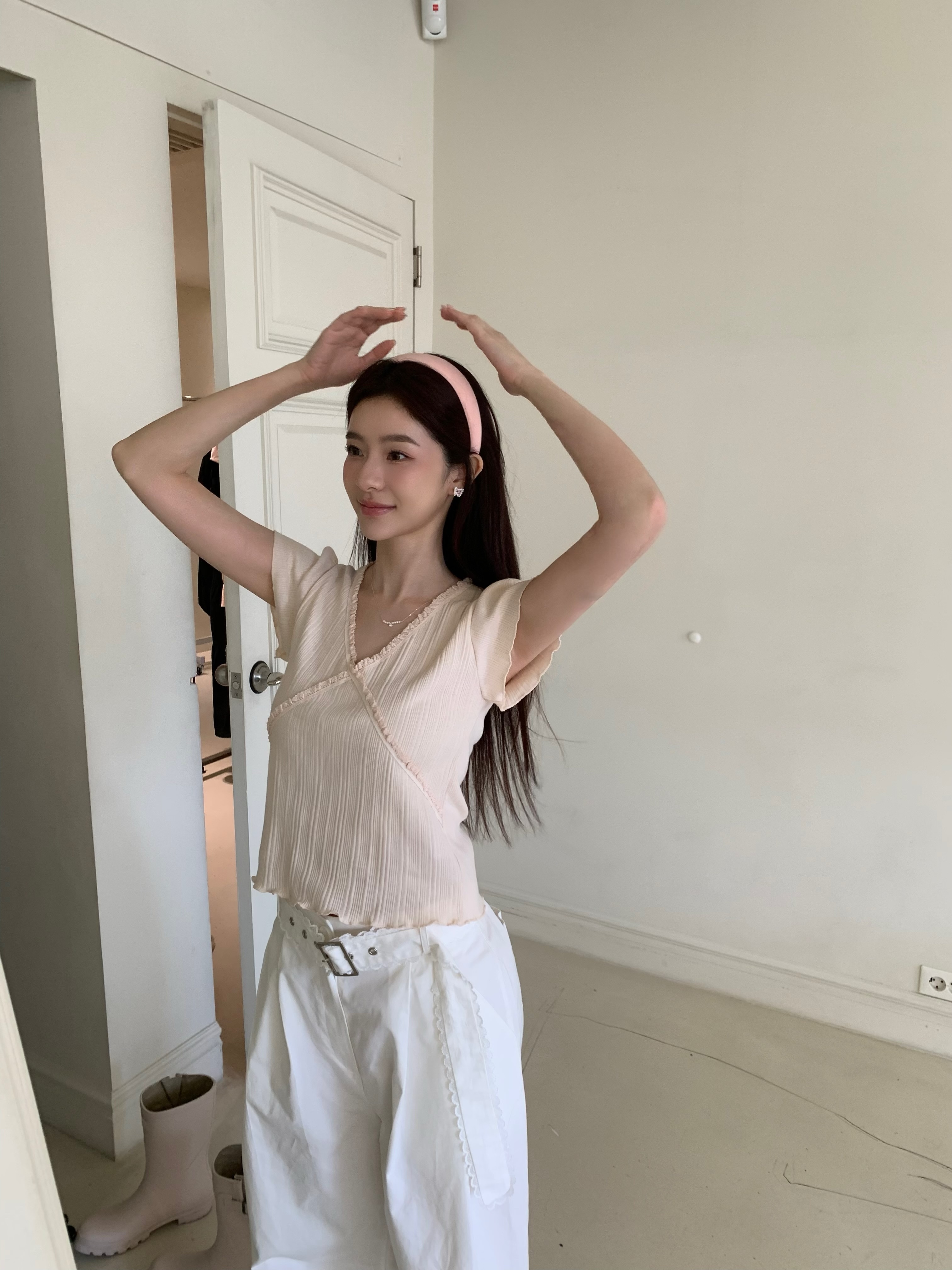 J08 mulholland drive 蕾絲皮帶闊腿長褲