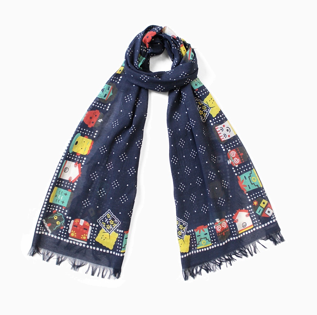 KAPITAL 2025 RAYON FRIAGE STOLE (KACHINA & PECKISH RAINBOWY) - NAVY PRE ORDER ITEM (預訂中)