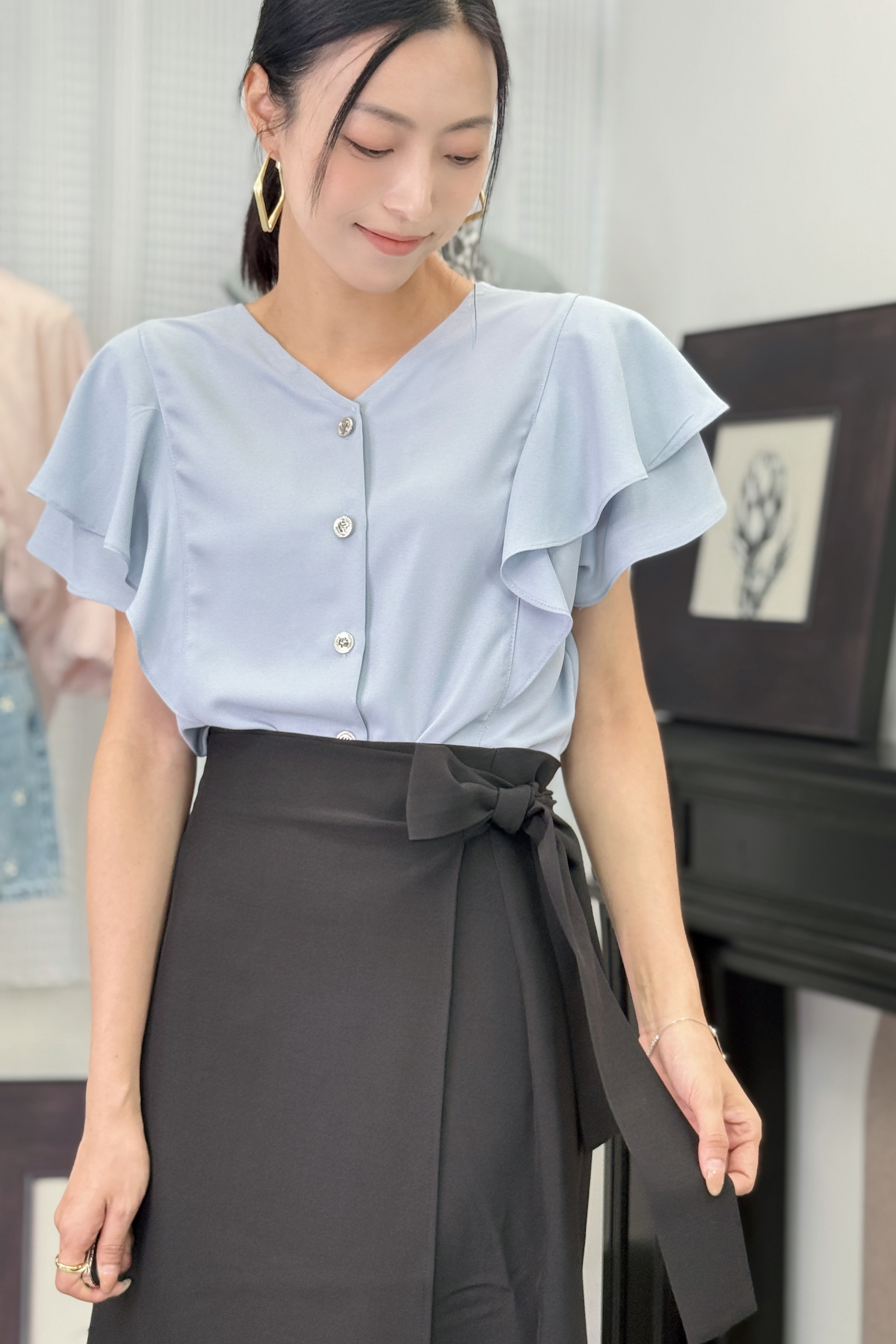 TOP#7550🤍花瓣Ruffles 雪紡Top