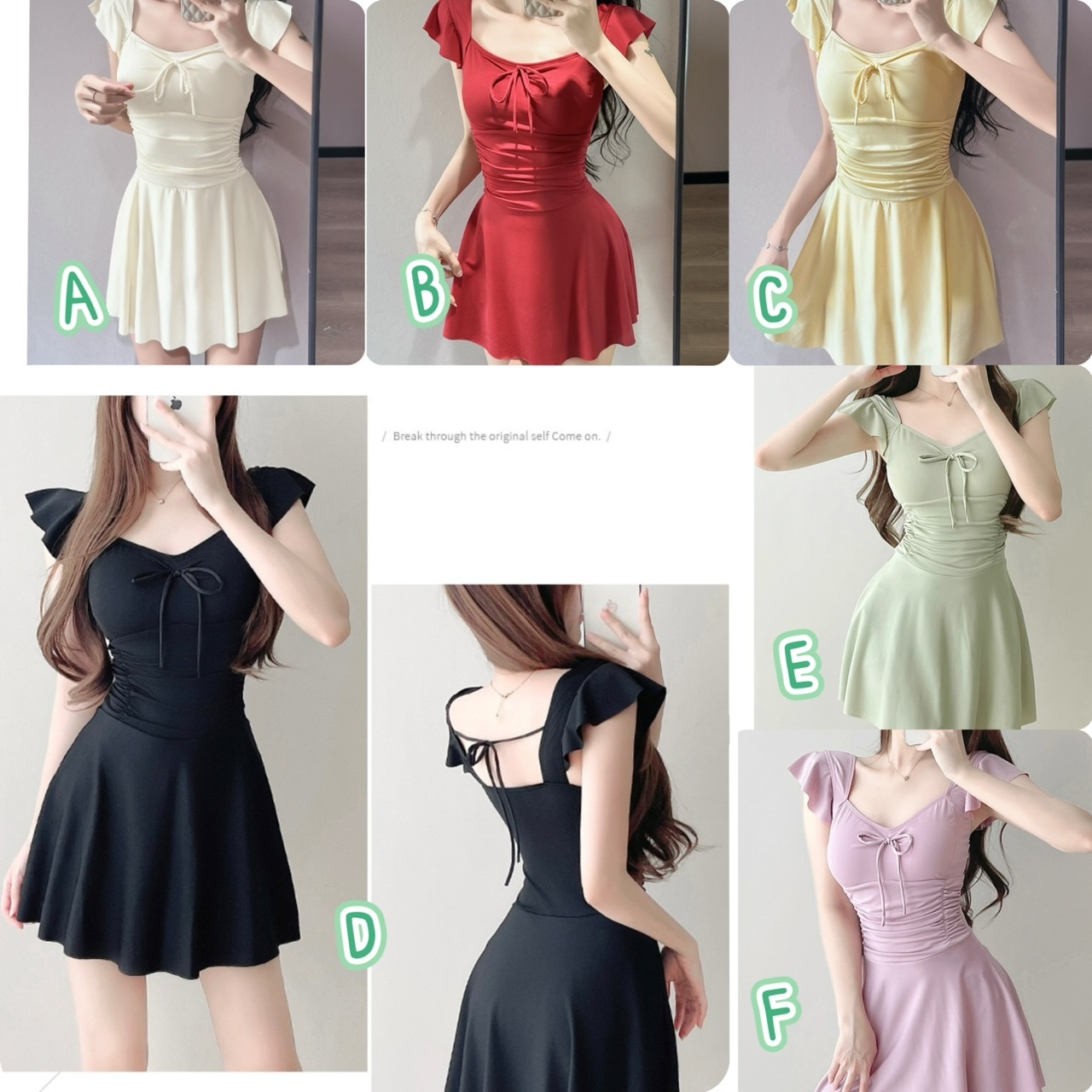 女裝飛飛袖修身連身泳衣- 2501499