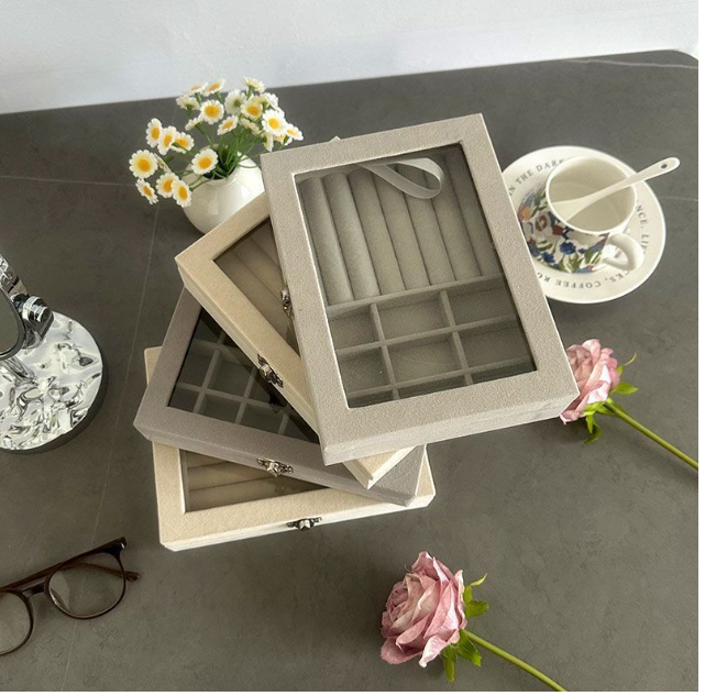 日常 大容量绒布首饰盒 戒指耳环项链