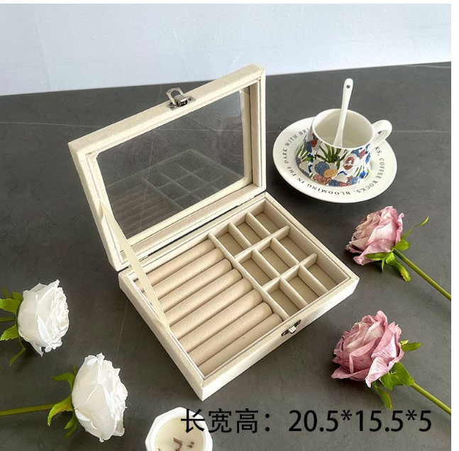 日常 大容量绒布首饰盒 戒指耳环项链