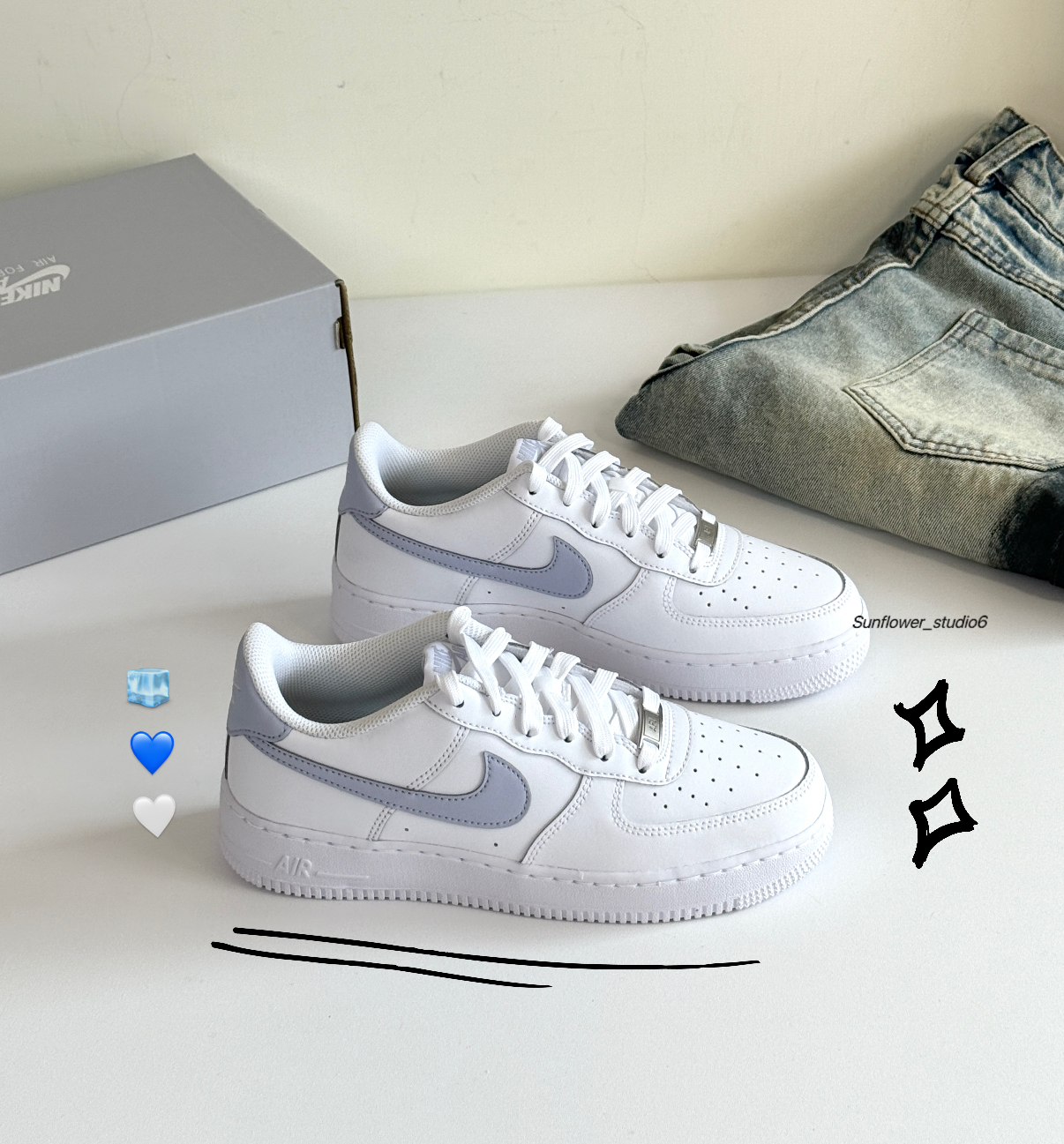 Nike Air Force 1 GS AF1 藍莓牛奶 白色 灰藍 小白鞋 大童款 CT3839-112/預購