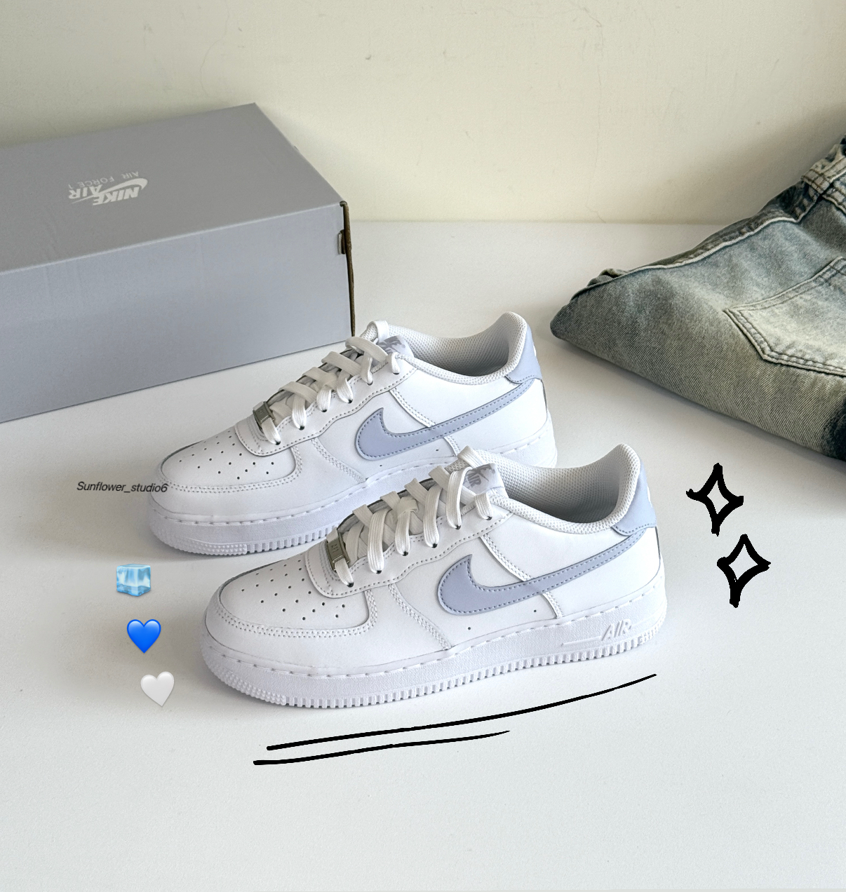 Nike Air Force 1 GS AF1 藍莓牛奶 白色 灰藍 小白鞋 大童款 CT3839-112/預購