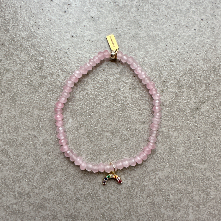 泰國 letsgetaway 幸運石切面工藝手環 ROSE QUARTZ 彩虹
