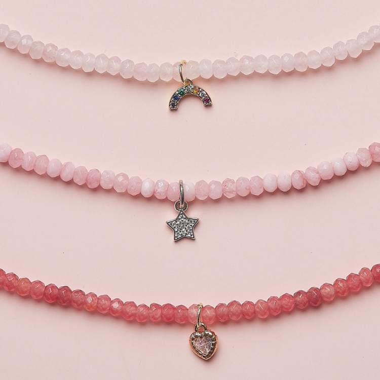 泰國 letsgetaway 幸運石切面工藝手環 ROSE QUARTZ 彩虹