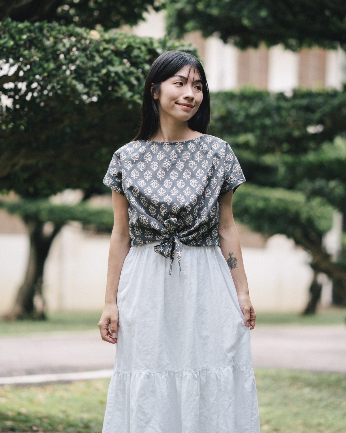 印度蓋染工藝親膚純棉 打結上衣 - 雪花灰