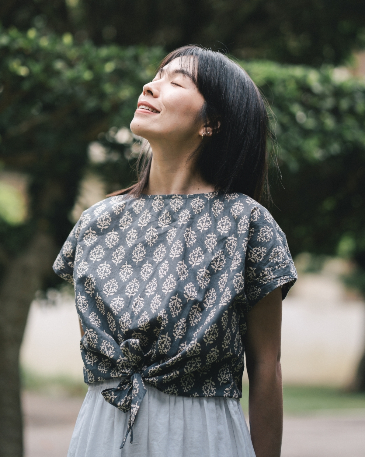 印度蓋染工藝親膚純棉 打結上衣 - 雪花灰