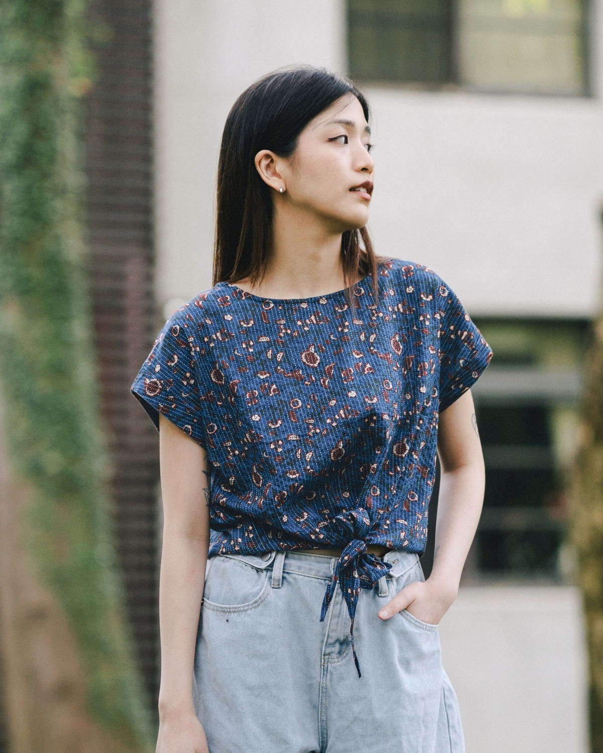 印度蓋染工藝親膚純棉 打結上衣 - 藤蔓海藍
