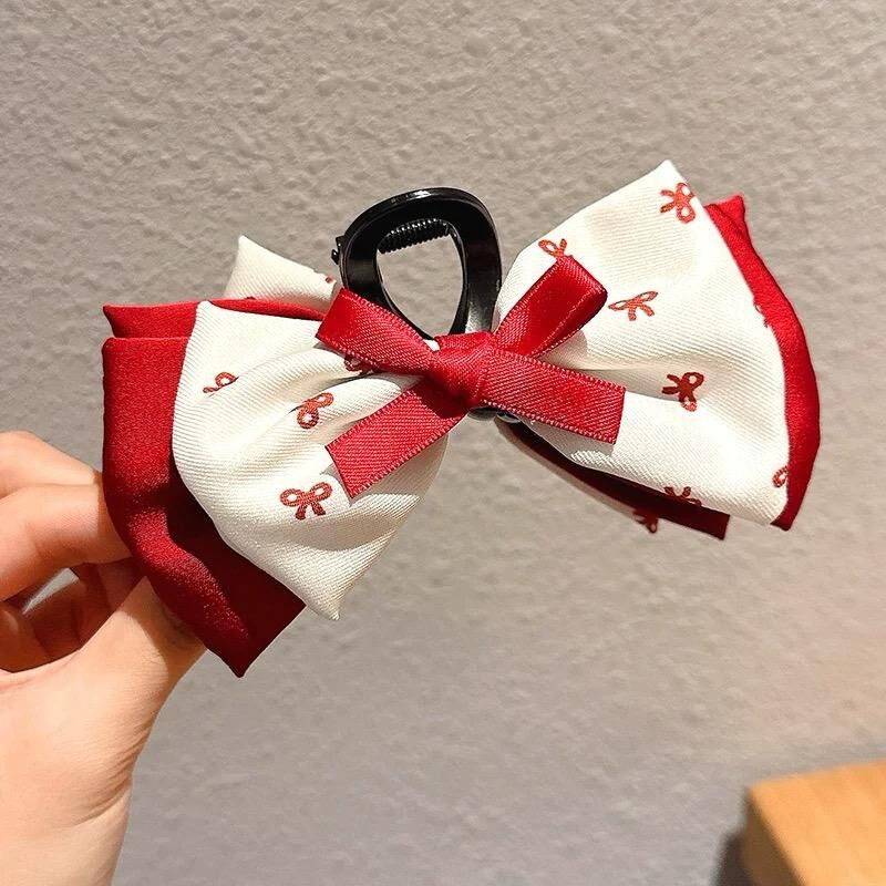 Maroon Double-Layered Ribbon Hair Claw