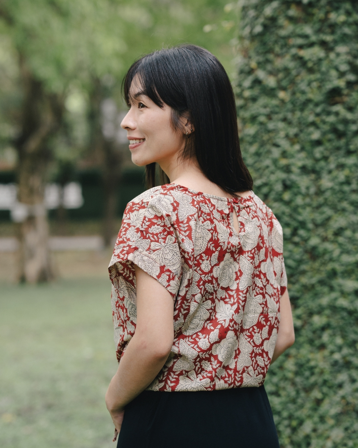 印度蓋染工藝親膚純棉 打結上衣 - 牡丹花紅