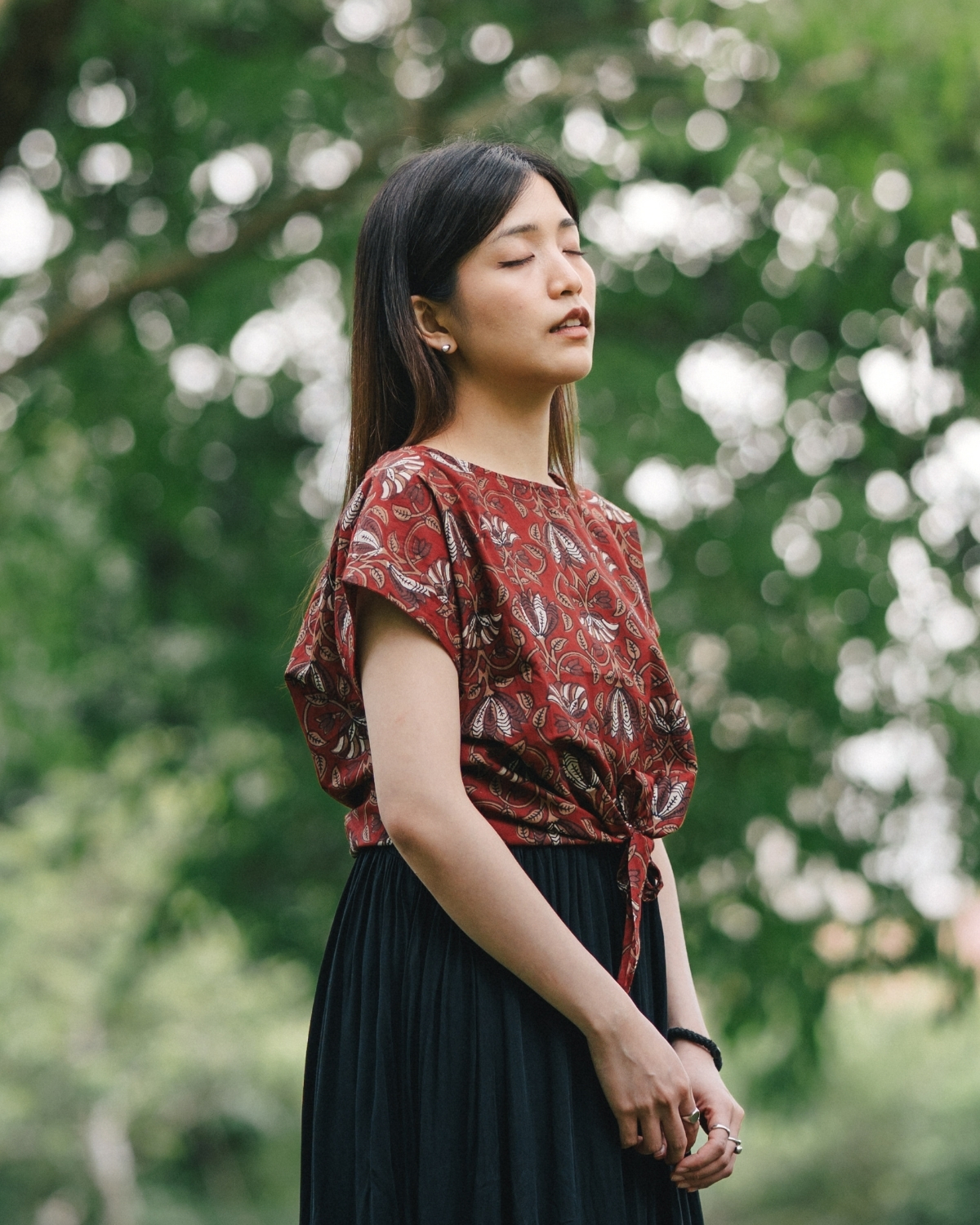 印度蓋染工藝親膚純棉 打結上衣 - 山茶花紅