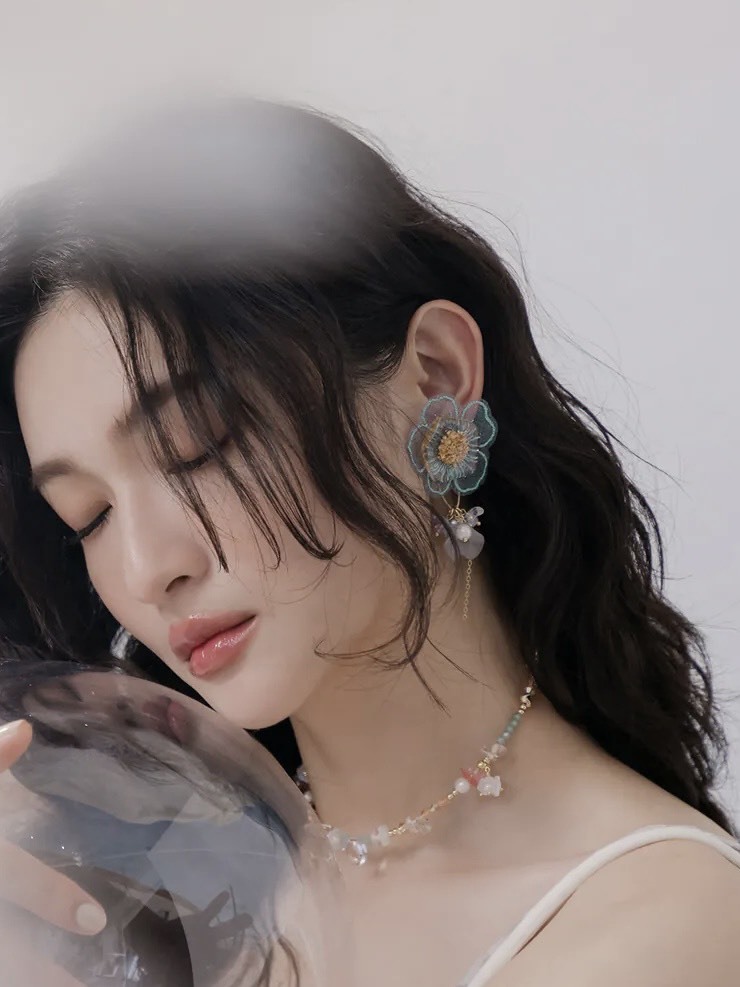 盛夏時差。(2way)MUCHAT手作14KGP珍珠透彩小花純銀針耳環