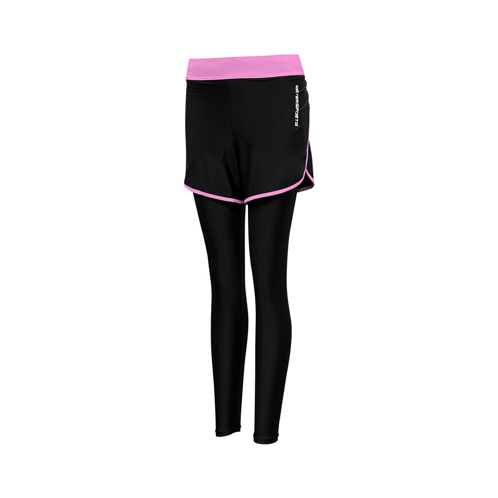 女士游泳防曬長褲外罩沙灘短褲 - 黑/粉紅